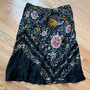 Vintage 90s Mica Floral Print “Silk” Rayon Midi Skirt